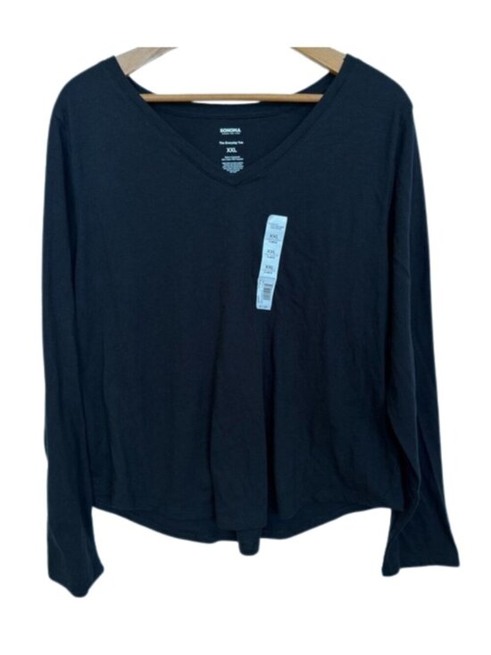 Sonoma Tops - Sonoma Goods For Life The Everyday Tee Long Sleeve V-Neck Black NWT XXL Cotton